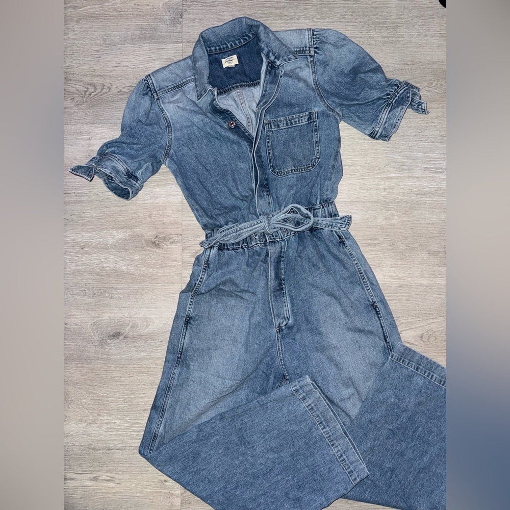 Citizens of Humanity Robyn Knot Short Puff Sleeve Denim Wide Leg Jumpsuit